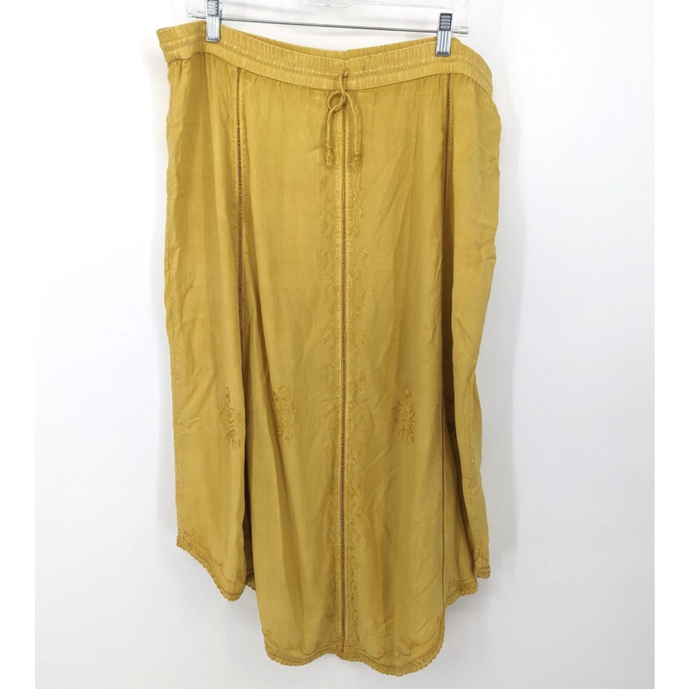 Belma Skirt Womens XL Yellow‎ Embroidered Boho Midi